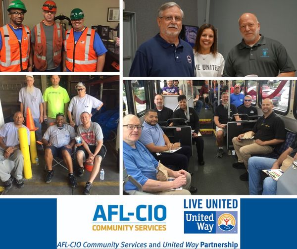 Collage of labor events with AFL CIO logo
