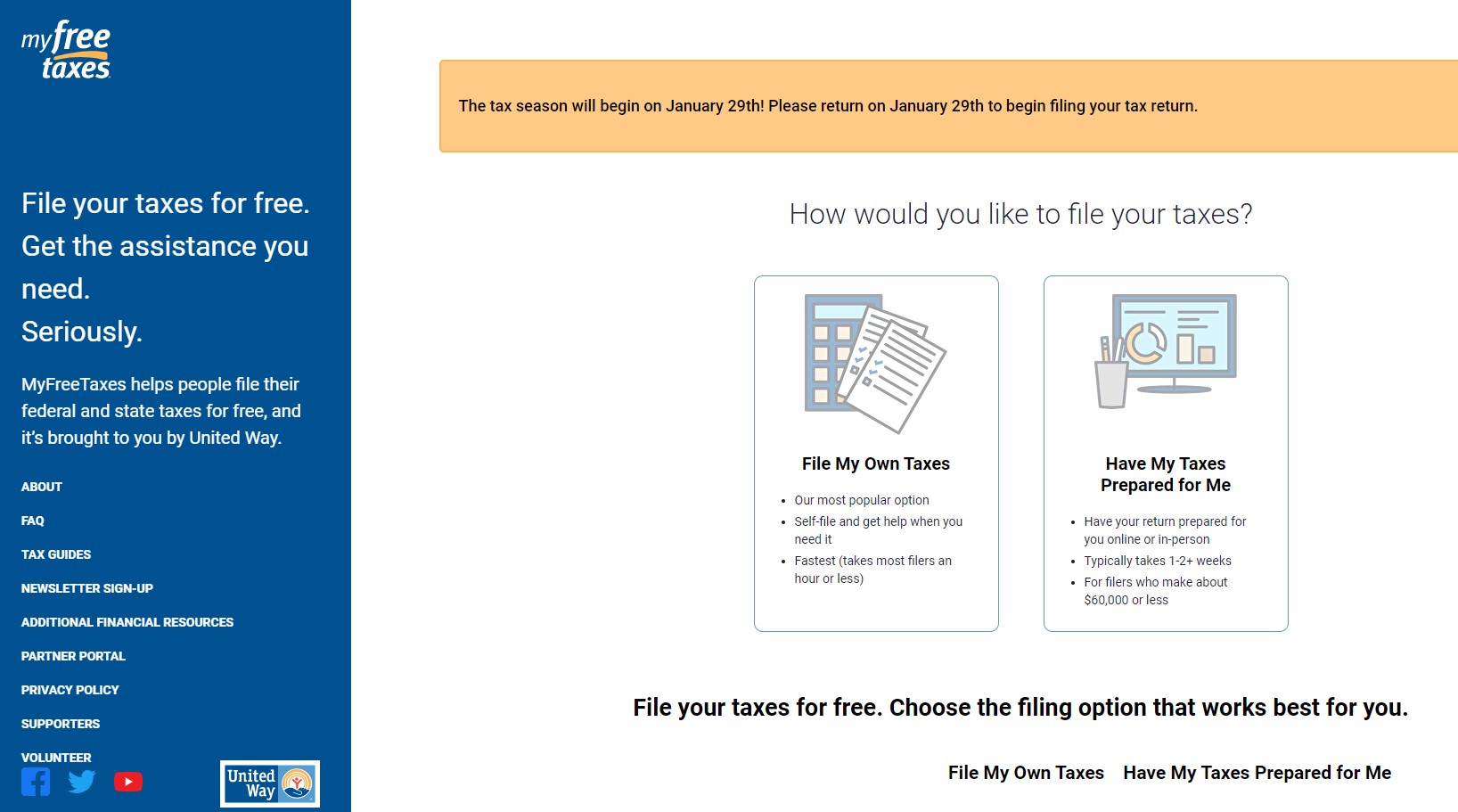 MyFreeTaxes entry page